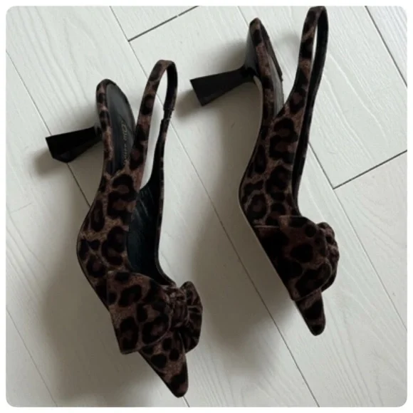 ANTONIO MELANI LENORE VELVET LEOPARD BOW SLINGBACK PUMPS SIZE 7 1/2 - Picture 15 of 16